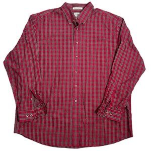 LL Bean Wrinkle Free Plaid Long Sleeve Button Up Shirt XL Red